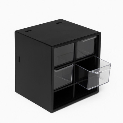 Koza 6 Compartments Plastic, MINI STORAGE BOX, 10cmX9.5cmx9cm Multipurpose Desk Organiser for small Jewellery, Makeup, stationery(Black)