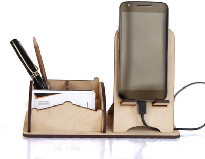 HOSTK 3 Compartments wooden penstand and mobile stand(Brown)