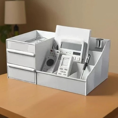 Charmpeak 7 Compartments Multi-Tier Plastic Organizer for Stationery & Beauty Drawer organizer box(White)