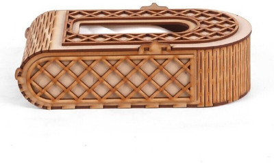 JAI SHRI 1 Compartments wooden tissue holder(Brown)