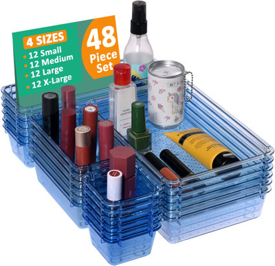 KUBER INDUSTRIES 48 Compartments Acrylic Drawer Organizer(Blue)