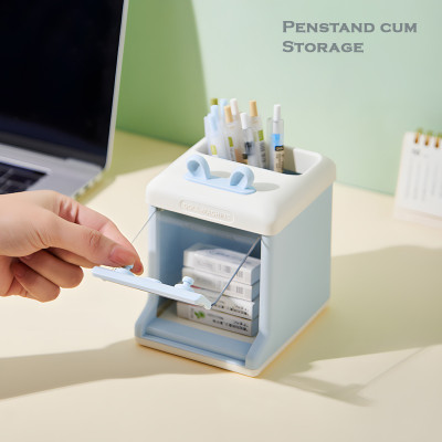 poksi 2 Compartments Plastic Pen Stand(Multicolor)