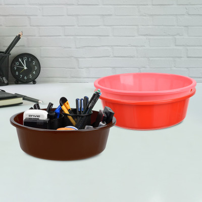 KUBER INDUSTRIES 3 Compartments Plastic Desk Organizer(Red & Pink & Brown)