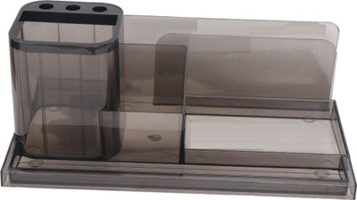 Tylos 4 Compartments Acrylic Office Desk Pen Stand For Officers Desk Organiser Pen Holder Pen Stand(Black)