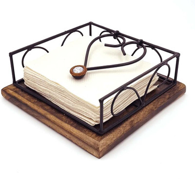 Vudrtyst 1 Compartments Iron, Wood Tissue Holder(Brown)