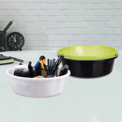 KUBER INDUSTRIES 3 Compartments Plastic Desk Organizer(Black & Green & White)