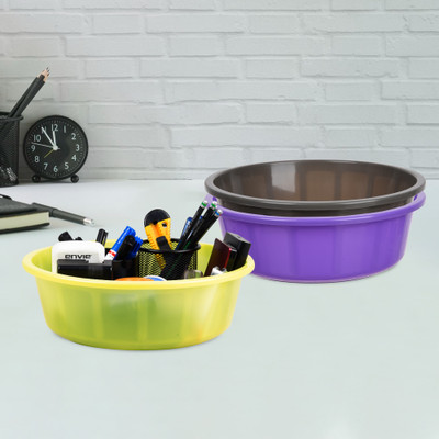 KUBER INDUSTRIES 3 Compartments Plastic Desk Organizer(Purple & Gray & Green)