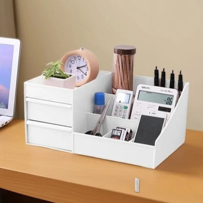 Charmpeak 7 Compartments Cosmetic Drawer Box with Plastic Storage Compartments Drawer organizer box(White)