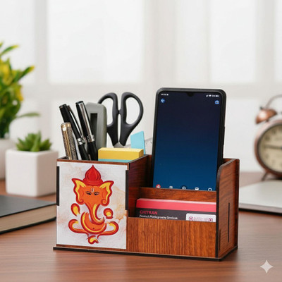 raj enterprises 3 Compartments Wooden Desk organiser(Brown)