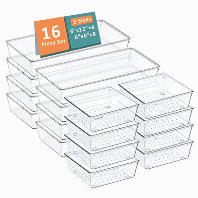 HOMESTIC by Kuber Industries 16 Compartments Plastic Drawer Organizers(Transparent)