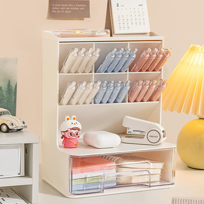 NISHIV 8 Compartments Plastic Desk Organiser with Drawer, Versatile Pen Holder, Pen Holder Desk(Multicolor)