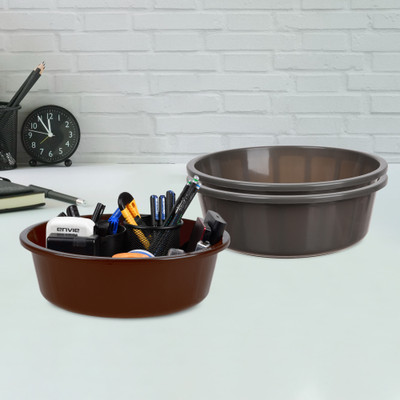 KUBER INDUSTRIES 3 Compartments Plastic Desk Organizer(Gray & Brown)