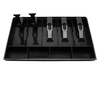 ELIE INDIA 5 Compartments ABS 5 Slot Cash Register Tray Cash Box With 4 Coin Grid 9 Compartment Cashier Coin(Black)