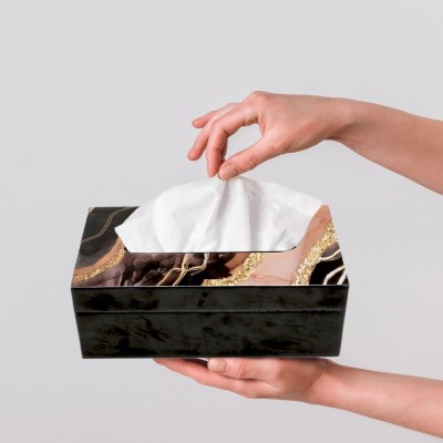 casagold 1 Compartments MDF Wood Resin Coated Printed Tissue Box for Home, Kitchen, Car Tissue Holder(Black, Gold)