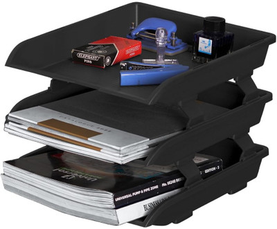 NIEBLA 3 Compartments Plastic Office file organizer(Black)