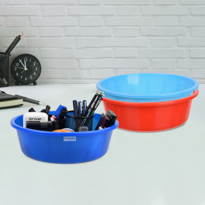 HOMESTIC by Kuber Industries 3 Compartments Plastic Desk Organizer(Red & Sky Blue & Blue)