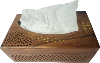 SHILP KUMBH 1 Compartments Sheesham wood Handcrafted Tissue/Napkin box holder with brass inlay(Brown)