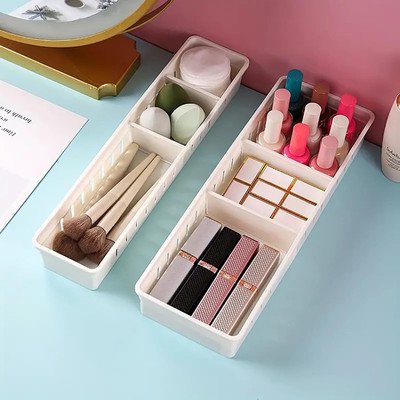 HOUSE OF QUIRK 3 Compartments Plastic 2 Divider Storage Tray Plastic Drawers Organizer-35D x 12W x 5H Cm(White)