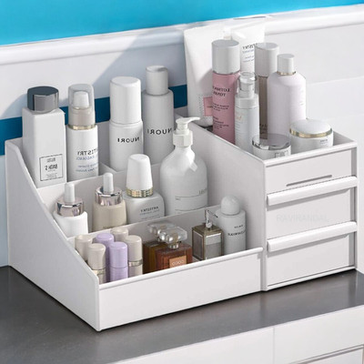 DNkitch 7 Compartments Plastic Makeup Organiser(White)