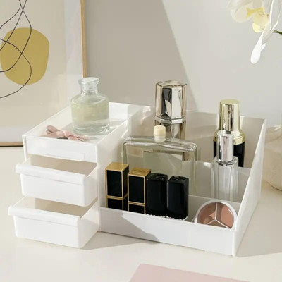 Charmpeak 7 Compartments Plastic Stationery and Cosmetic Countertop Drawer Storage box for Dressing Tables and Stationery Items(White)