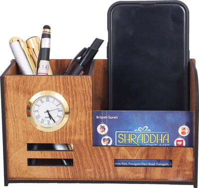 Shraddha Gift Art 3 Compartments wooden MDF desk organizer(wooden)