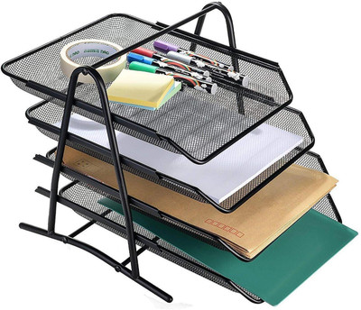 Lufarp 4 Compartments Metal Steel Mesh Document Tray(Black)