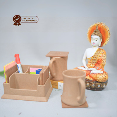 Pacing Grass 5 Compartments Rice Husk, Bamboo fiber, Crop Waste. Mobile Stand, Pen Holder, Card Holder(Natural Brown Color)