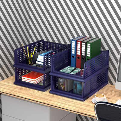 KUBER INDUSTRIES 4 Compartments Plastic Desk Organizers(Blue)