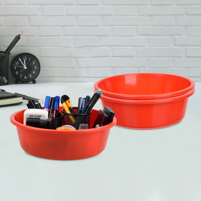 KUBER INDUSTRIES 3 Compartments Plastic Desk Organizer(Red)