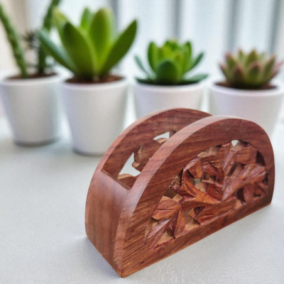 RAWHANDICRAFTS 1 Compartments Wood Handcrafted Tissue Holder for Bathroom Vanity, Living Room, or Desktop(Brown)