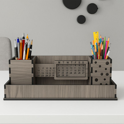 Gift Bazaar 2 Compartments Premium Engineered Wood / MDF Stationery Holder for Pens, Pencils & Accessories(Grey)