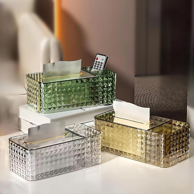 Glitzn 3 Compartments Acrylic Tissue holder(Multicolor)