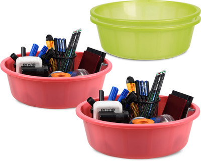 KUBER INDUSTRIES 4 Compartments Plastic Desk Organizer(Green, Pink)