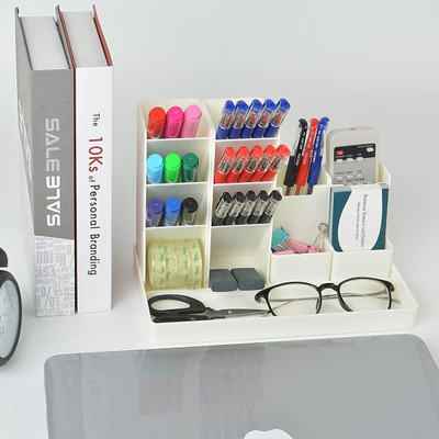 Flipco 12 Compartments Plastic Pen Holder 5 Compartments Desk Organiser Pencil Holder Pen Organiser for Desk(Multicolor)