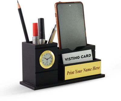 Shivom Crafts 3 Compartments Engineered Wood Pen Holder(Black)