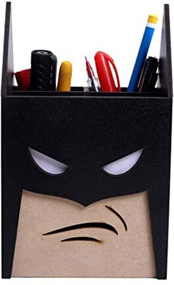 Craft Village 1 Compartments Wooden Batman Pen, Pencil And Remote Stand Holder(Black)