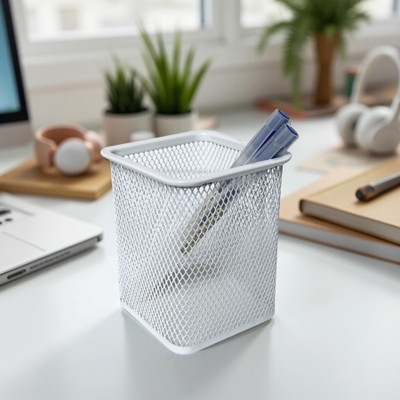 stor 1 Compartments Metal Stationary organiser(Ecru White)