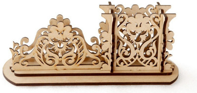 PRIYANSHM IMPEX 2 Compartments wooden desk organizer pen sstand card holder(Brown)