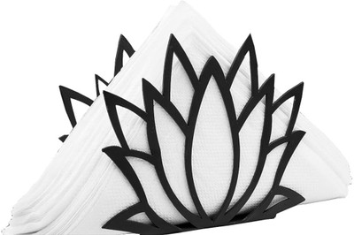 GPNW 1 Compartments Metal Lotus Tissue Holder Stand | Decorative Napkin Holder for Dining Table, Kitchen(Black)