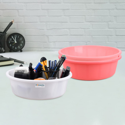 HOMESTIC by Kuber Industries 3 Compartments Plastic Desk Organizer(Pink & Light Pink & White)