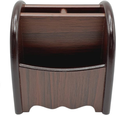 Vencon 5 Compartments wooden pen holder(Brown)