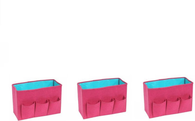 Ryboa Haima 1 Compartments Felt Fabric Desk Organizer For Home/Office Document Storage Organiser & 3 Front Pocket 3Pcs(Pink)