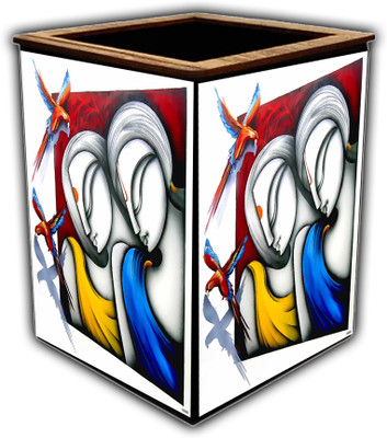 pnf 1 Compartments wooden Colourful Wooden Pen Stand with photo of Radha Krishna -1866(Multicolor)