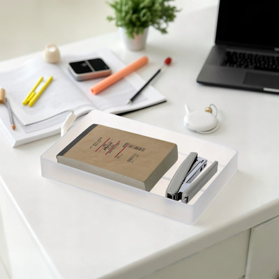 stor 1 Compartments Polypropylene Stationary organiser(Frosted White)