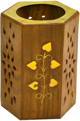 Santarms 1 Compartments Wooden Pen Stand(Brown)