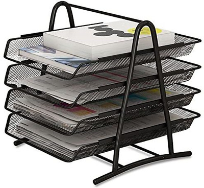 SkyFurnish 4 Compartments Metal Mesh Storage Rack – Multipurp Organizer for Home & Kitchenose(Black)