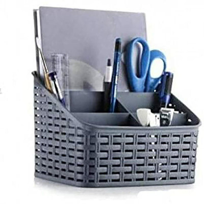 Kankodo 5 Compartments Plastic Desk Organizer(Blue)