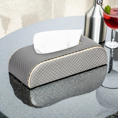 The Home Co 2 Compartments Leatherette Tissue Box(Silver)