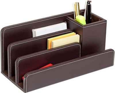 Radisson 4 Compartments PREMIUM FAUX LEATHER LEATHER PEN AND MOBILE STAND(Brown)