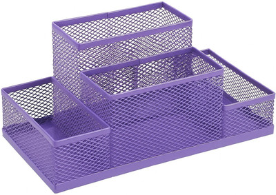 SkyFurnish 4 Compartments Metal Mesh Stylish Purple Metal Mesh Desk Organizer | Durable Pen & Pencil Holder(Purple)